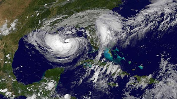 Tropical Storm Isaac is pictured as it approaches landfall.