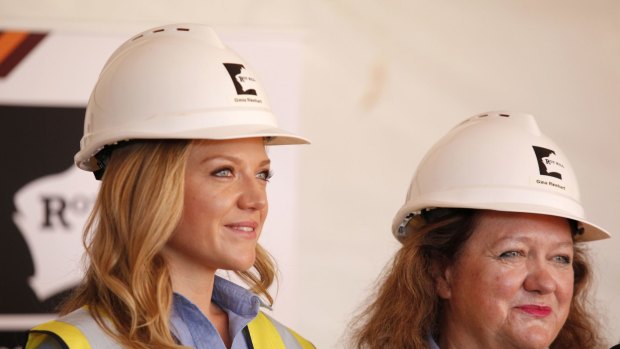 Gina and Ginia Rinehart at the ceremony marking the first shipment of iron ore from Roy Hill Mine at Port Hedland.