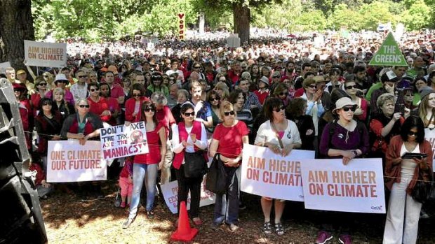 Thousands attend a climate change rally at Treasury Gardens.