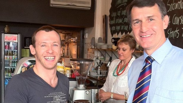 Alderley cafe owner Keith Nunns with Lord Mayor Graham Quirk.