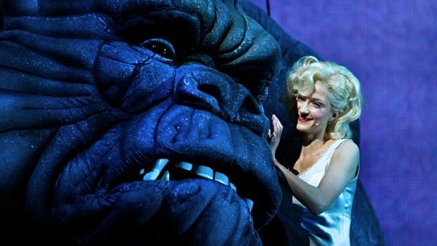 Photo call: Leading lady Esther Hannaford with King Kong at the Regent Theatre, Melbourne.