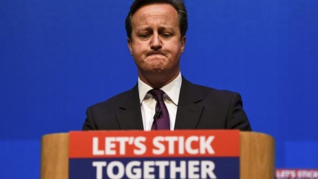 Britain's Prime Minister David Cameron delivers a speech in Aberdeen on Monday.