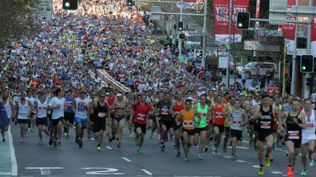 And they're off ... City2Surf runners head for Bondi.