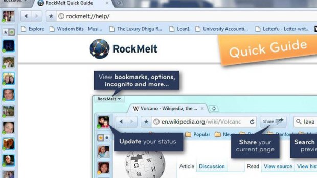 A screenshot of Rockmelt in the Chrome browser.