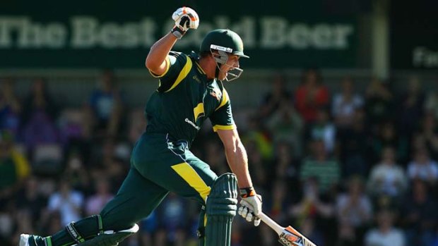 Jump for joy ... Peter Forrest notches up his first ODI century for Australia.