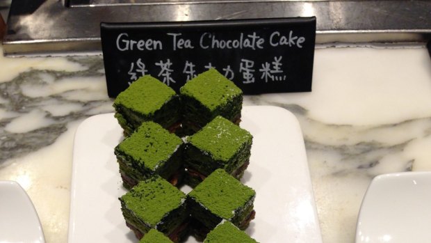 Dainty diamonds: Green tea chcoclate cake.