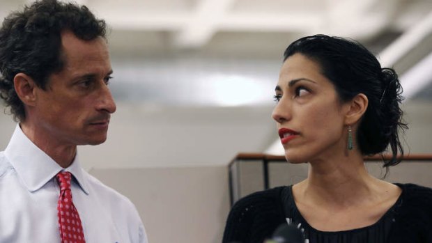 Huma Abedin, wife of Anthony Weiner, a leading candidate for New York City mayor, speaks during a press conference in New York City.