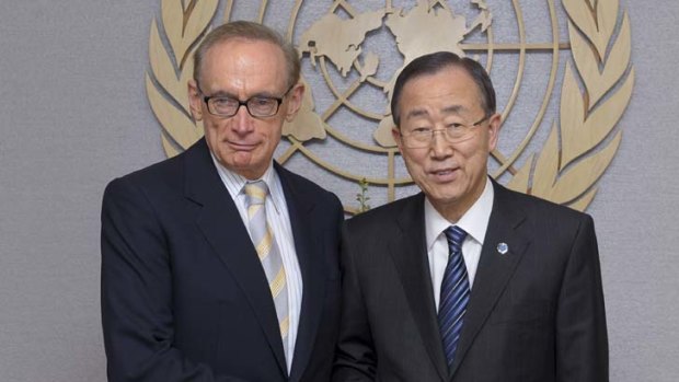 In talks ... Senator Bob Carr with Secretary-General Ban Ki-moon.