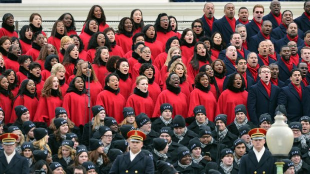 The Brooklyn Tabernacle Choir performs during the inauguration of US President Barack Obama.