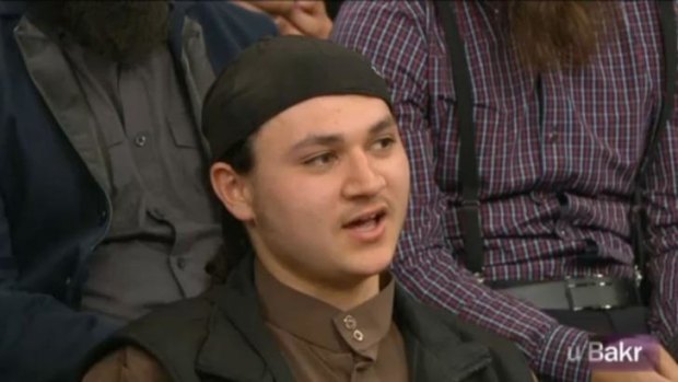 Wannabe jihadist: IS supporter Abu Bakr stormed off the Insight set after a stoush with Jenny Brockie.