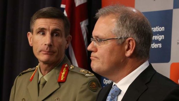 Lieutenant-General Angus Campbell and Immigration minister Scott Morrison during and Operation Sovereign Borders briefing in Canberra.