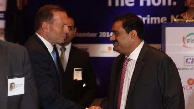 Former prime minister Tony Abbott with mining magnate Gautum Adani.