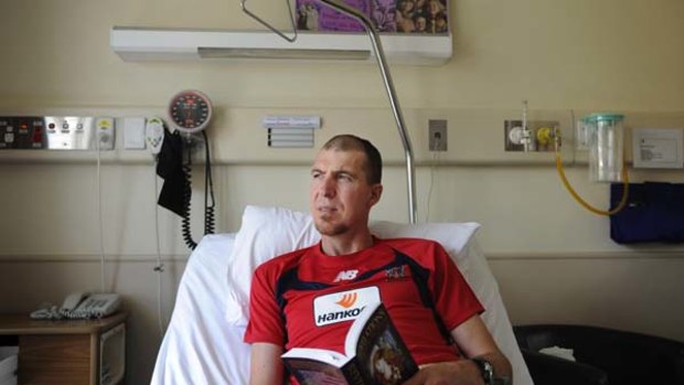 Jim Stynes in his hospital bed at The Epworth Hospital.