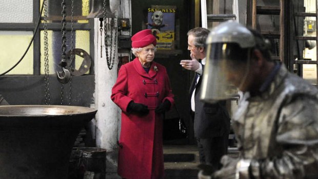 Queen Elizabeth II visits the Whitechapel Bell Foundry.
