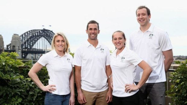 One year to go: Madonna Blyth, second left, with fellow Olympians Sally Pearson, Mark Knowles and Joe Ingles.