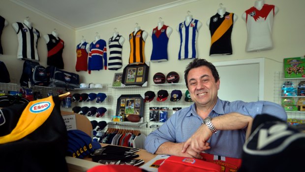 Jersey guy: Paul Gallo, footie jumper collector, with part of the collection.
