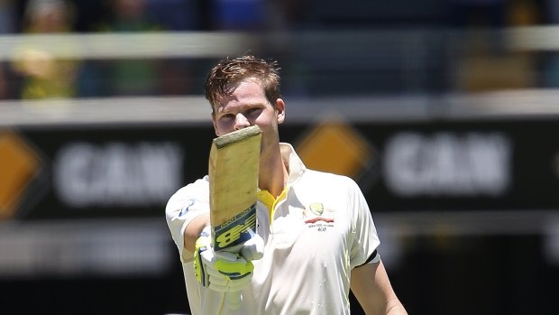 Australian captain Steven Smith after hitting a century on the third day of the second Test.