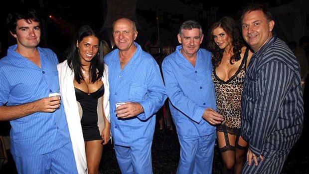 Party &#8230; Robert McClelland, centre left, stands next to Micheal Peter Nugent at the Playboy Mansion.