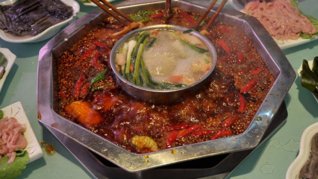 Hotpot, a specialty in Chongqing, China.