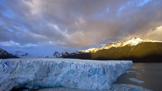 The sun rises over Argentina's Perito Moreno glacier in Patagonia.