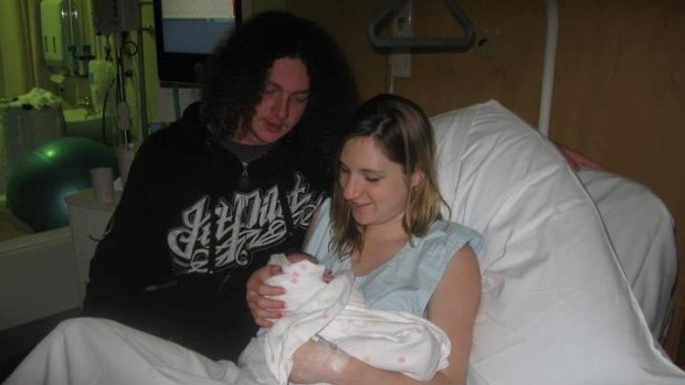 Natasha Maggs and Allan Sullivan at the birth of their baby girl, Annabelle, who was orphaned in the Pacific Motorway crash.