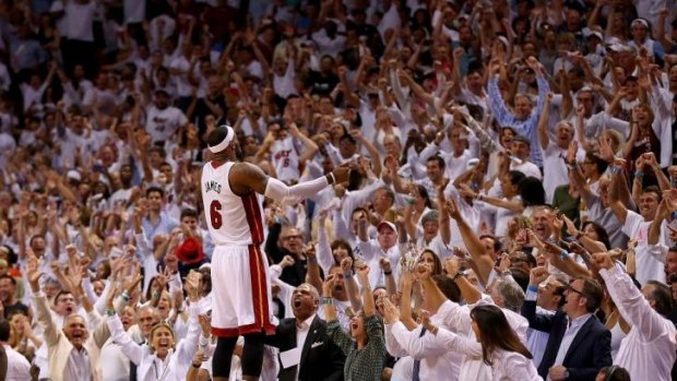 LeBron James reacts after the final siren in Miami's game five win over Brooklyn.