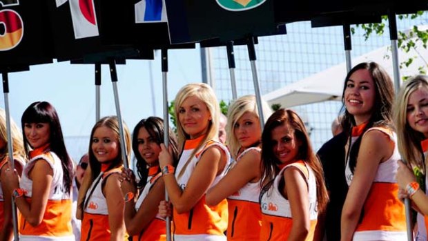 Revving up ... grid girls at the Melbourne Grand Prix.