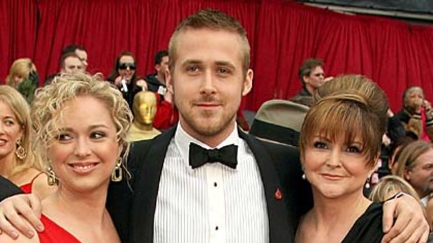 First-timer ... actor Ryan Gosling with sister Mandi (left) and mother Donna (right) at the 2007 Oscars.