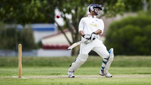 Queanbeyan's Vish Thakur avoids a bouncer against Wests at Freebody Oval.