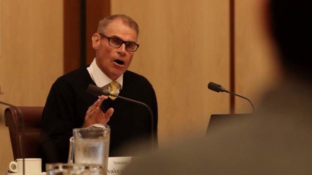 Senator John Faulkner during a Senate estimates hearing on Monday.