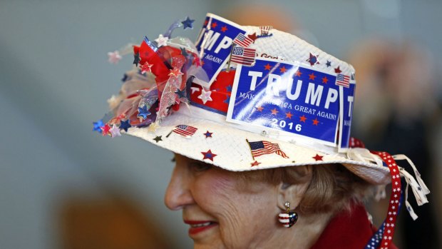 Freda Green, a supporter of Donald Trump, waits for him to speak in New Orleans.