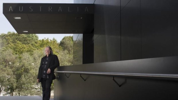 Architect John Denton outside the new Denton Corker Marshall-designed Australian pavilion.