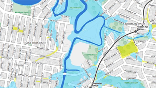 Some of Brisbane's most flood-prone suburbs, including Coorparoo.