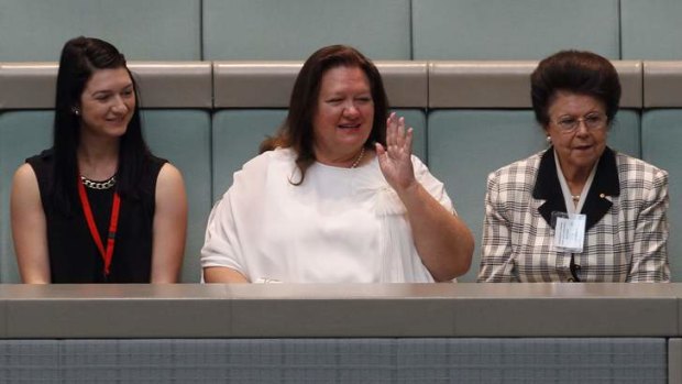 Gina Rinehart at the maiden lower house speech of Agriculture Minister Barnaby Joyce on Thursday.