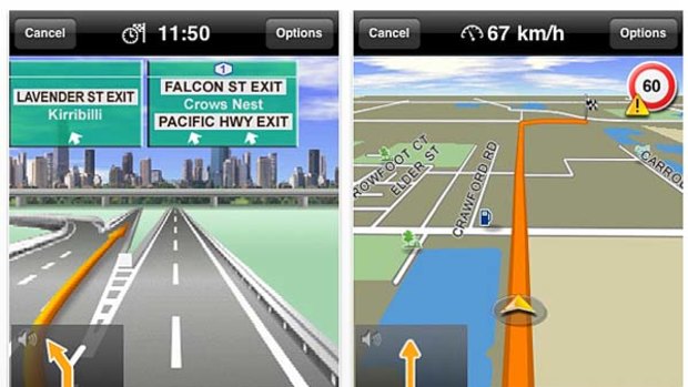 Screen shots of the Navigon app in action.