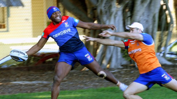 Happier days: Akuila Uate at Knights training last year.