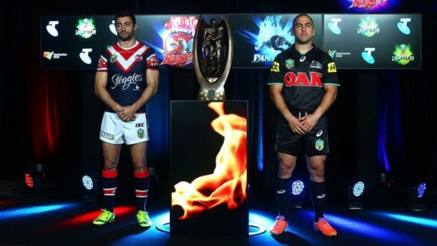 "Look at me now": Jamie Soward and Roosters opposite Anthony Minichiello at Monday's NRL finals launch.