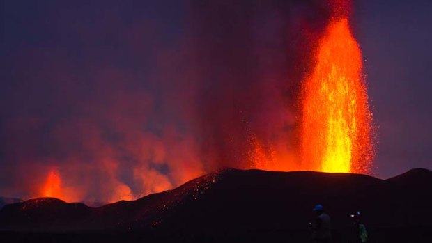 Massive eruption ... lava shoots into the sky at Mount Nyamulagira in eastern Congo.