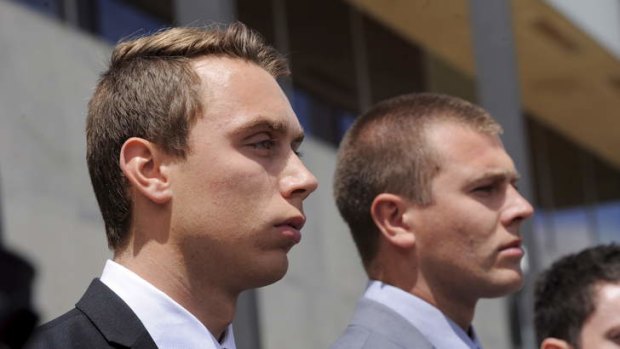 The two convicted cadets: Dylan Deblaquiere, left, and Daniel McDonald, right, outside court.