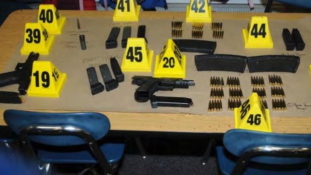 Weapons and ammunition found at Sandy Hook Elementary School in Newtown, Connecticut.