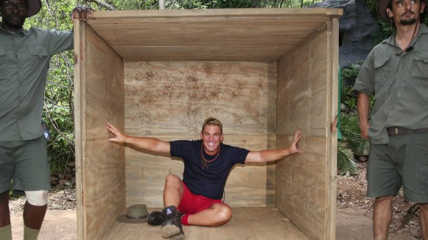 Back in your box ... Shane Warne on set of TV show I'm a Celebrity Get Me Out Of Here.