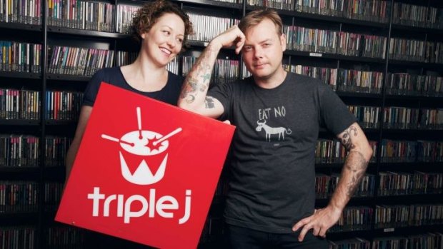 Signing off: Triple J's Lindsay McDougall, right, with fellow presenter Zan Rowe. 