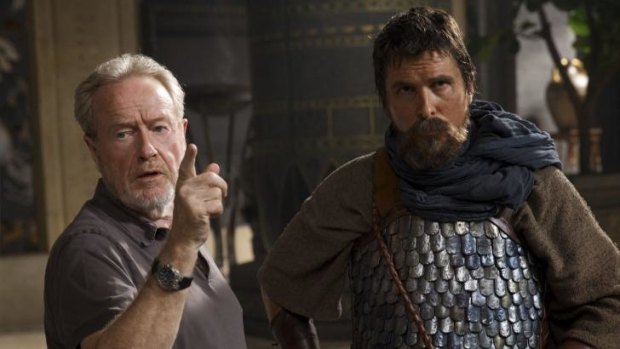 Ridley Scott with Christian Bale on the set of <i>Exodus: Gods and Kings</i>.