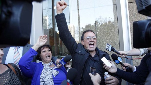 Justice: A man rejoices after the sentencing.