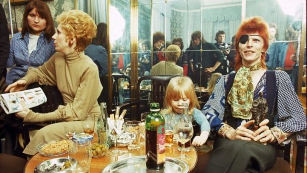 David Bowie with wife Angie and son Zowie Bowie (Duncan Jones)  in Amsterdam in February 1974.