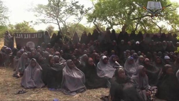 This still take from video by Nigeria's Boko Haram Islamists shows the abducted Chibok schoolgirls. 