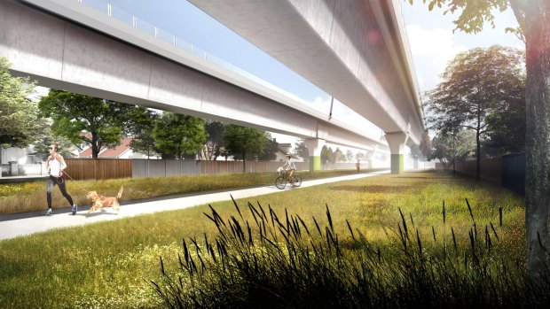 An artist's impression of the elevated rail line as it passes through Murrumbeena. 