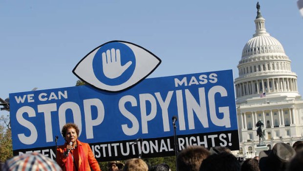 Laura Murphy, Director of the Washington Legislative Office of the American Civil Liberties Union, speaks during a rally outside of the U.S Capitol to demand that Congress investigate the NSA's mass surveillance programs.