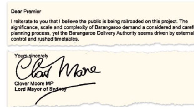 An extract from Clover Moore's letter of resignation.