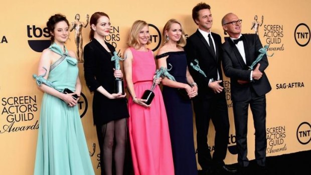Top honour: The cast of <i>Birdman</i> with their Screen Actors Guild awards.
